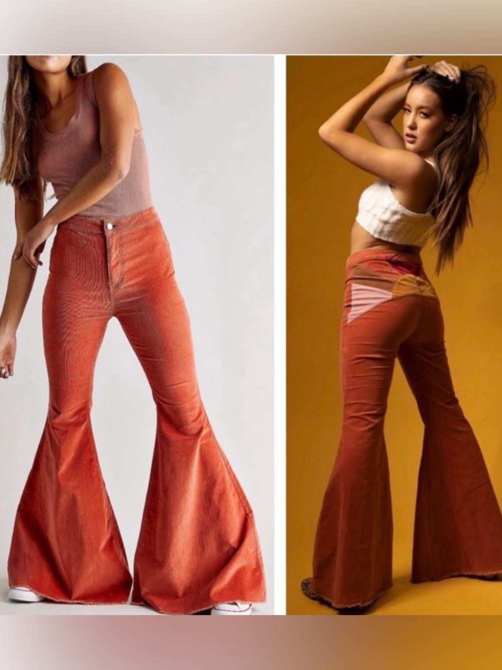 Free People Ray of Sunshine corduroy flare pants size 32 rust orange rare flares